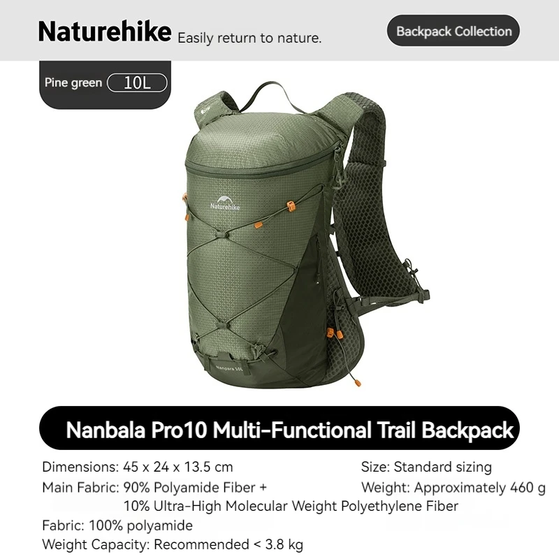 Naturehike Nanpara Pro 10L multifunctionele trailrunningtas met YKK-rits, uniseks, geschikt voor outdooractiviteiten, trekking en fietsen, met dubbele buisopening.