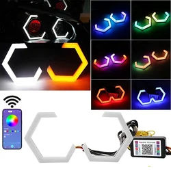2PCS RGB Angel Eyes Halo Rings Amber Turn Signal Led Angel Eyes 70 80 90mm APP Control Car UTV Motorcycle DRL Decorative Light