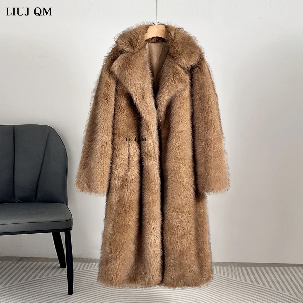 Long Faux Fox Fur Coat Women Winter 2024 New Lapel Fur Jacket Parka Plush Overcaot Thicken Warm Fluffy Furry Outerwear Female