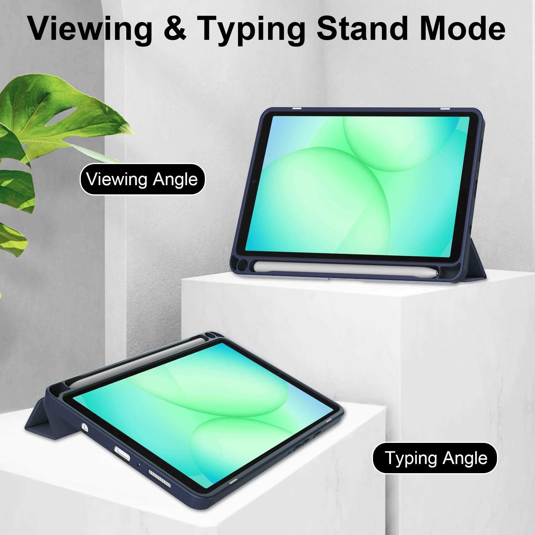 For Samsung Galaxy Tab A11 Case Auto Sleep  /  Wake Clear Acrylic TPU Leather Tablet Cover with Pen Slot - Dark Blue