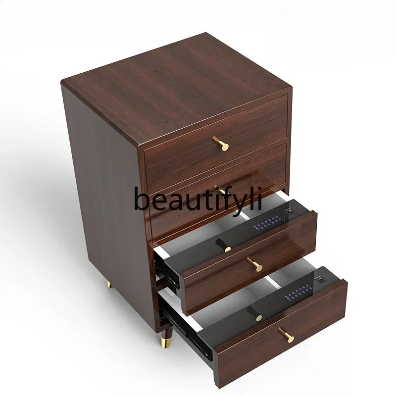 

ls 27New Chinese solid wood four-chest safe, invisible hidden fingerprint password, drawer anti-theft
