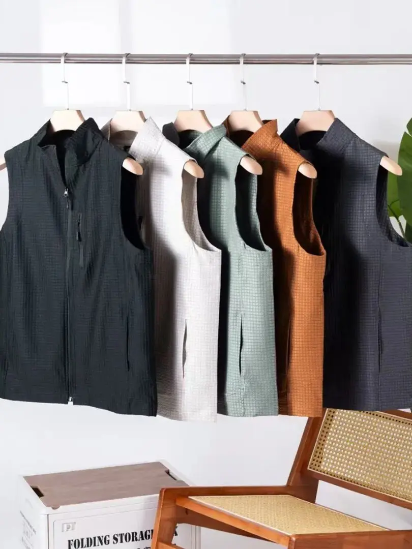 

ex Outdoor Sports Fce Vest Stand Collar Water Resistant Texture Spring Summer Cotton Polyester Blend Faion Ci Sle