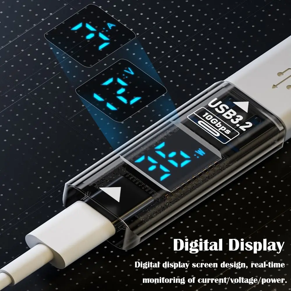 1PC Digital Display Type-C to USB 3.2 Converter 10Gbps Data Transmission Power Meter Tester Smart Chip 36W OTG Adapter