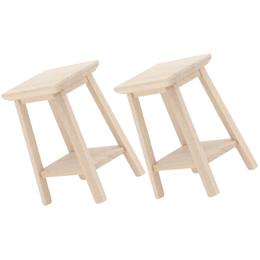 2 Pcs Dollhouse Stool Furniture Mini Wooden Decors Chairs Adorn Model Plant Miniature