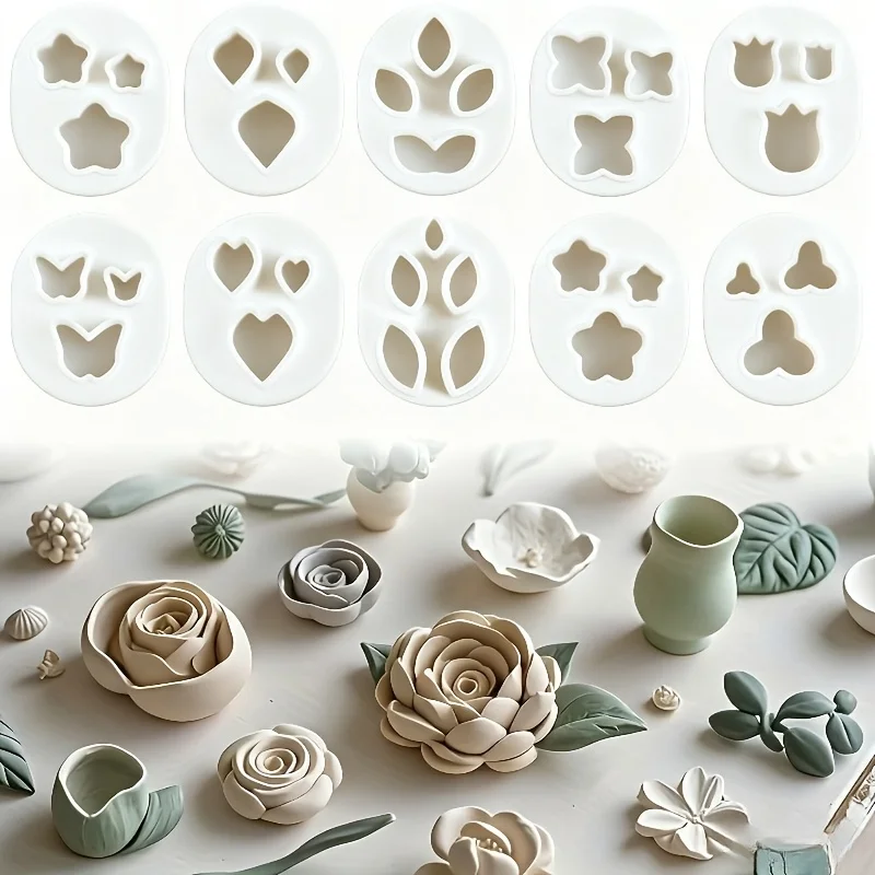 10Pcs Mini Flower Leaf Butterfly Micro Polymer Clay Cutters Set Tiny Jewelry Making Tools for Earrings Clay Molds