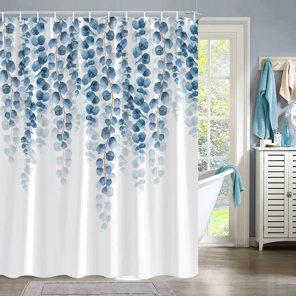 

Eucalyptus Leaves Shower Curtain for Bathroom Green Leaf Plant Decorative Bath Curtain Polyester Bathroom Curtain Set With Hooks