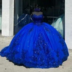 ANGELSBRIDEP Luxury Crystal Beading Tassel Quinceanera Dresses Royal Blue Sequined Appliques Vestidos De 15 Anos Customized