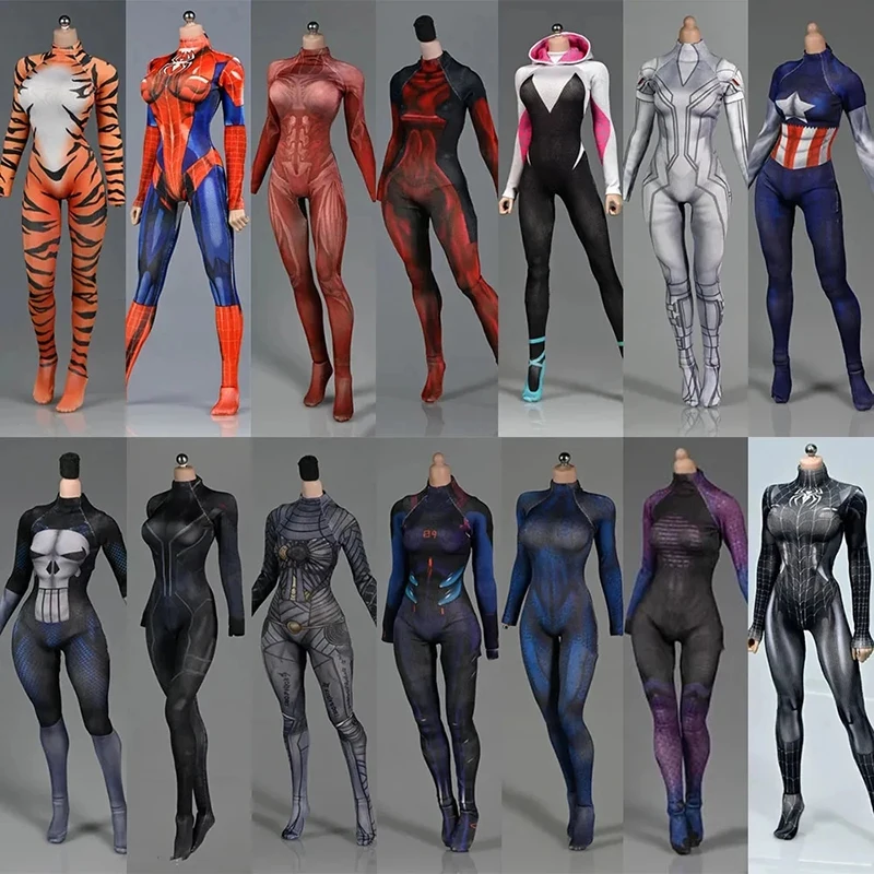 1/6 Scale Female Printed Tights Cosplay Bodysuit Jumpsuit Clothes Model Fit 12'' AT201 AT202 TBL S21 Soldier Action Figure Body