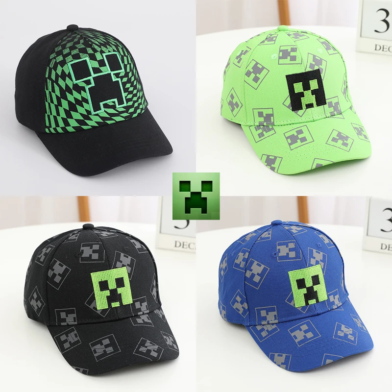 Creeper Kids Baseball Cap Minecrafter Cotton Boys Girl Hip Hop Sunhat Embroidered Creative Game Sun Visors Hat Funny Peaked Caps