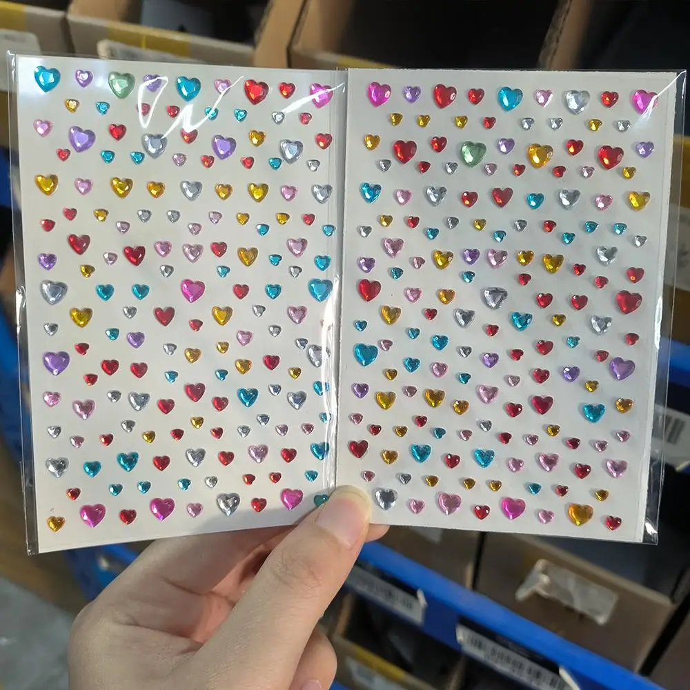1Pcs 3D Colorful Love-Heart Face Gem Tattoos Stickers Bling Heart Gems Self-Adhesive Tattoo for Festival Party Body Makeup Decor