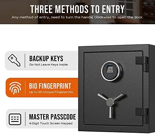 Luxe Biometrische Brandwerende Kluis, Digitale Vingerafdruk Brandwerende Waterdichte Kluis Met Touchscreen, Verwijderbare Plank En 3 Spok