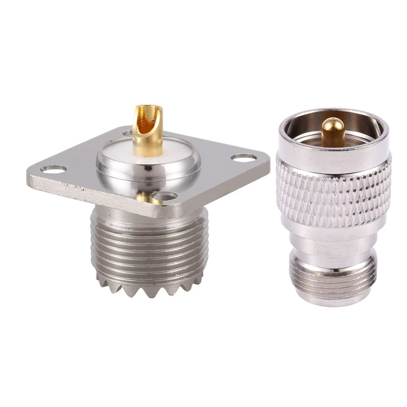 1 Pcs UHF Male PL259 To N Female M/F Straight Coax RF Adapter & 1 Pcs UHF SO-239 Female Jack Square Shape Solder Cup Coax Connec