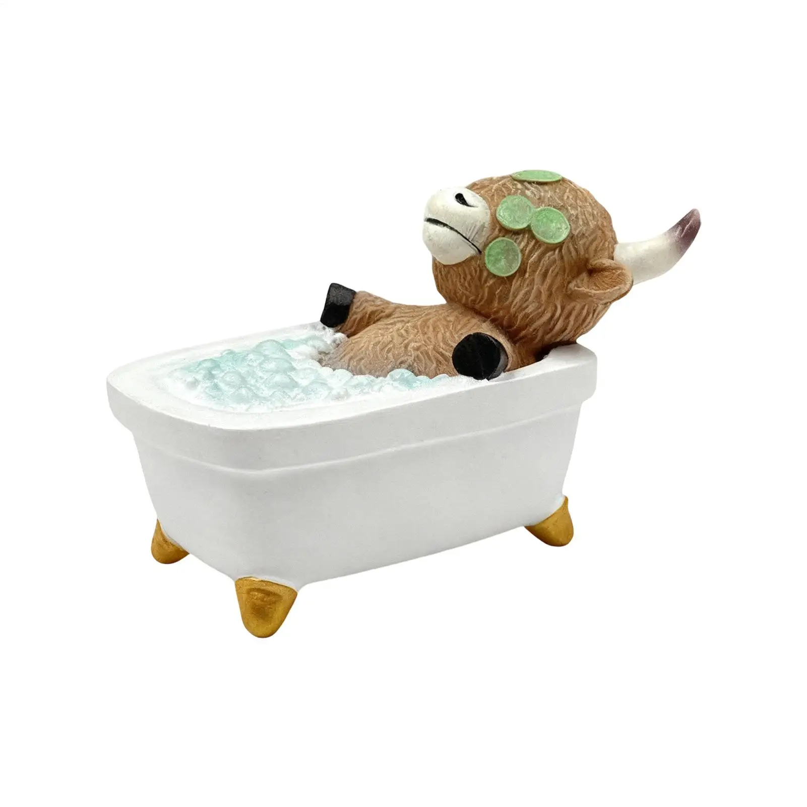 Ornament Decoration Highland Cow Resin Statue Relaxing Bathing Cow Desktop Ornament Cucumber Slices Aromatherapy Tray Bathroom