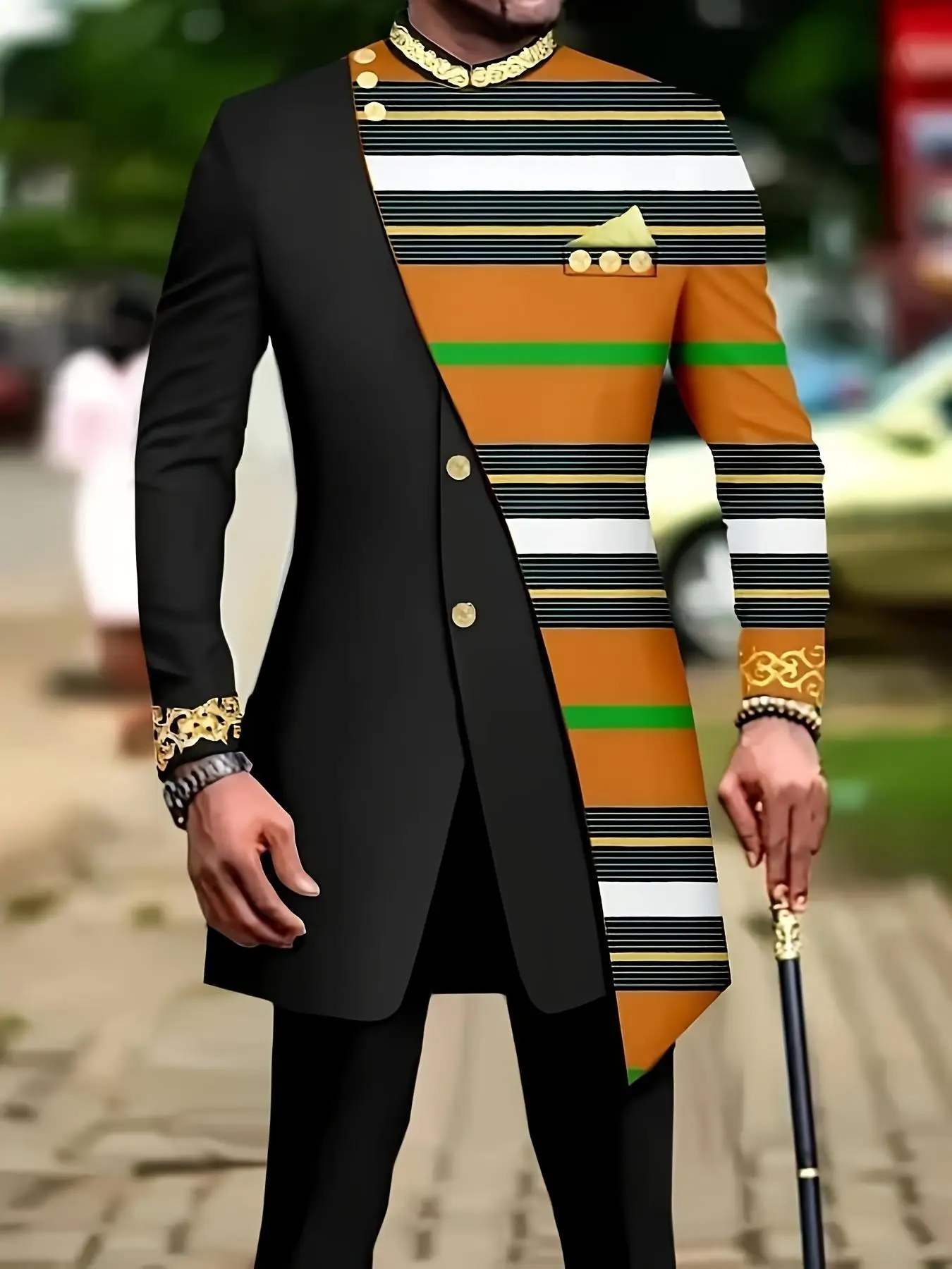 Men`s Suit Double Breasted Slim Fit Embroidery Chain Blazer and Pants Set Dashiki Outfits African Men Clothes