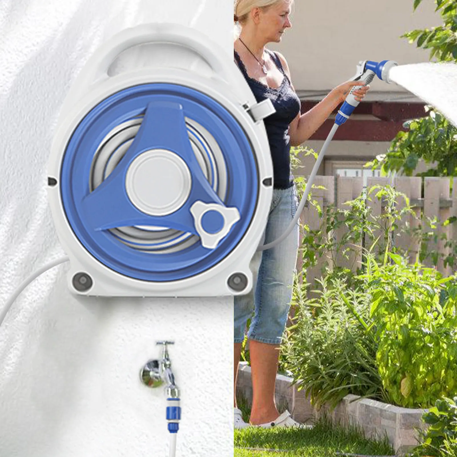 

Garden Watering Hose Reel Garden Hose Reel Handheld Sunproof Hose Reel With 15M Water Pipe Nozzle For Home Yard Watering