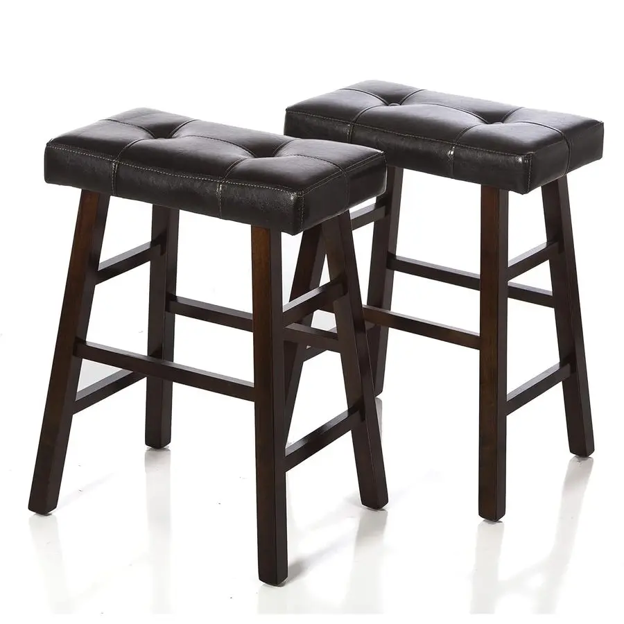 

2 Counter Bar Stool Set 29 High Dark Espresso Barstools with Wrapped Bonded Faux Leather Seat Solid Wood Modern Countertop Stool