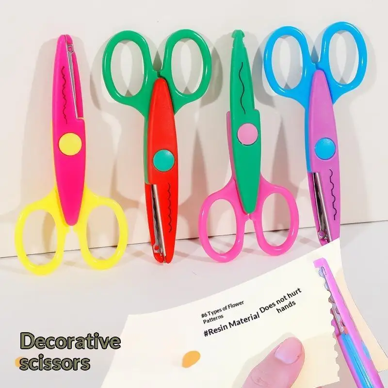 New New Comfortable Hand Paper Cuttings Art Safety Scissors Student DIY Color Album Decorative Lace Scissors