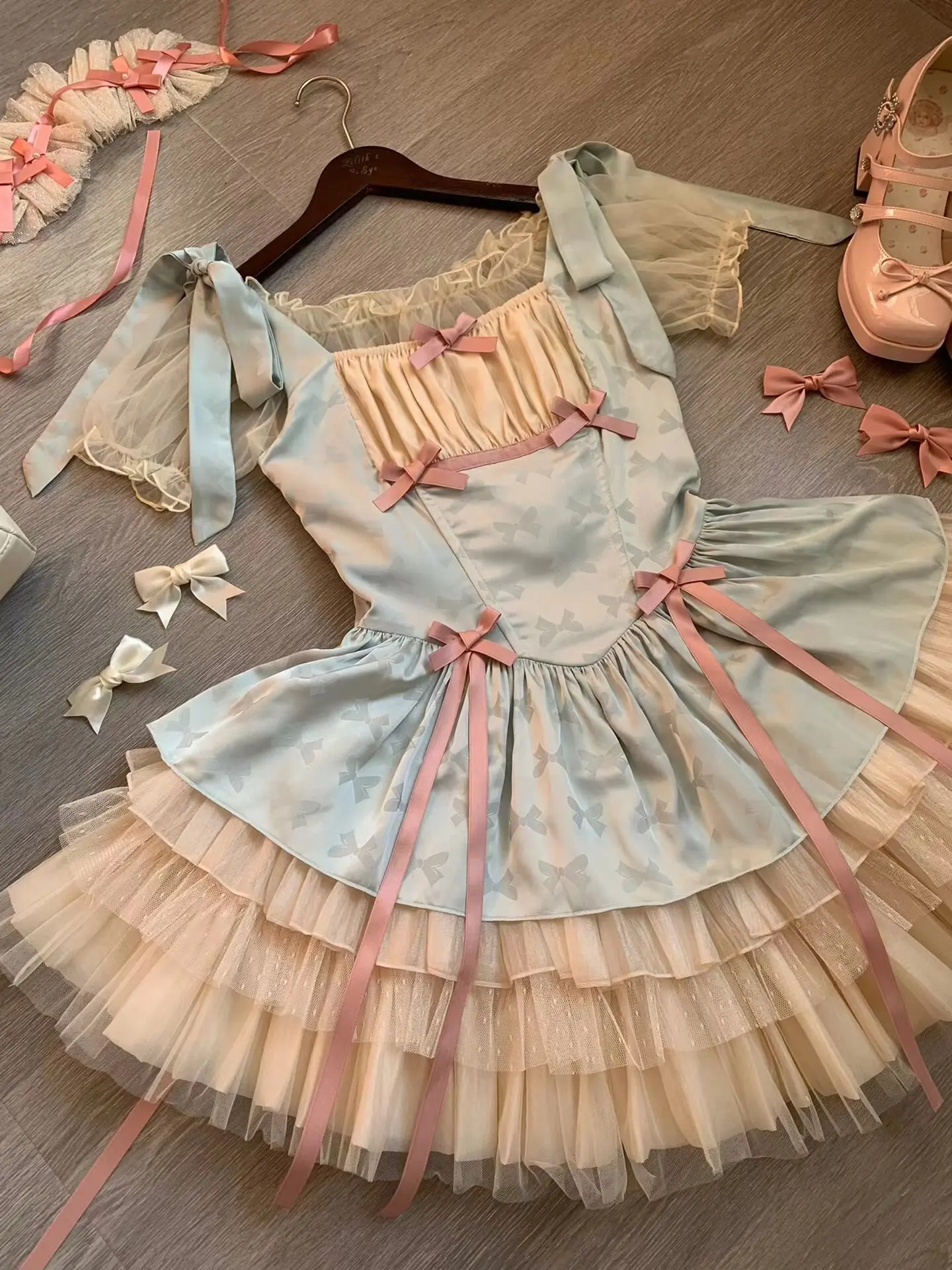 Lolita Ballet Style Princess Cake Dress 2024 New Sprign and Summer Women Girls Sweet Lace Mesh Sling Pettiskirt for Party