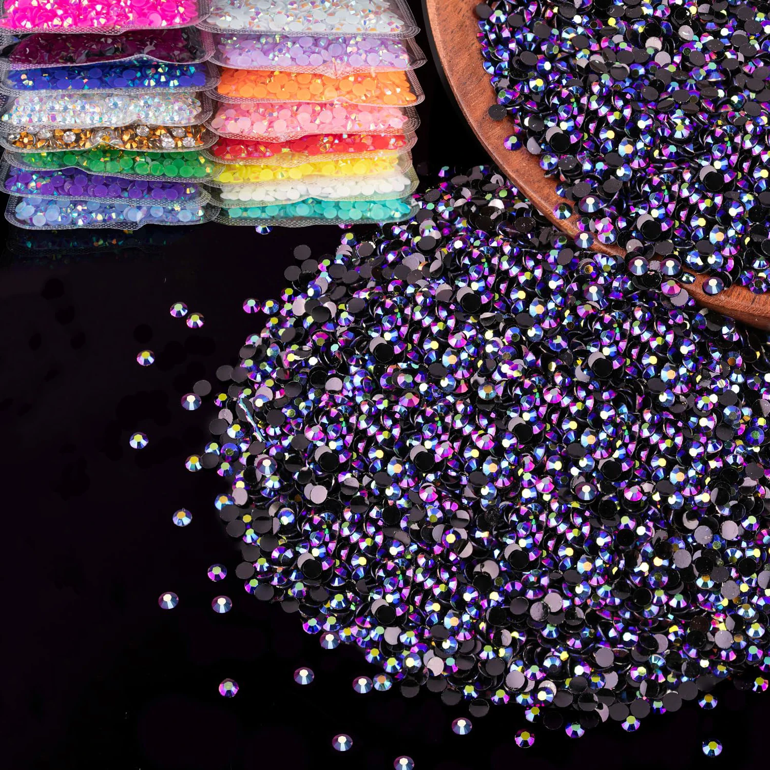 Purplish Black AB Flatback Resin Jelly Rhinestones 2mm 3mm 4mm 5mm 6mm Drill Faux Gems Bead for Crafts DIY Nail Art Charms