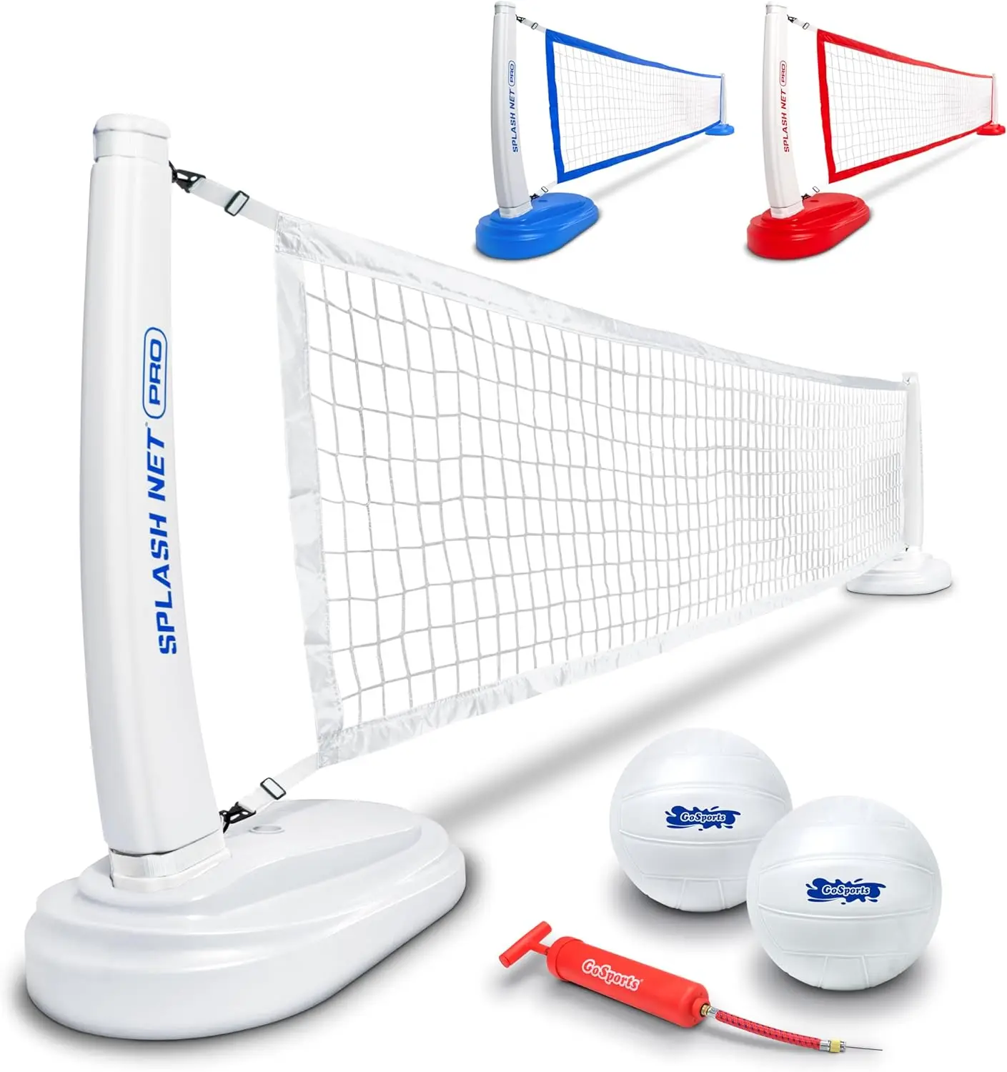 Pool Volleyball Net for Swimming Pool - Available in Red, White, or Blue - Includes 2 Water Volleyballs and Air Pump