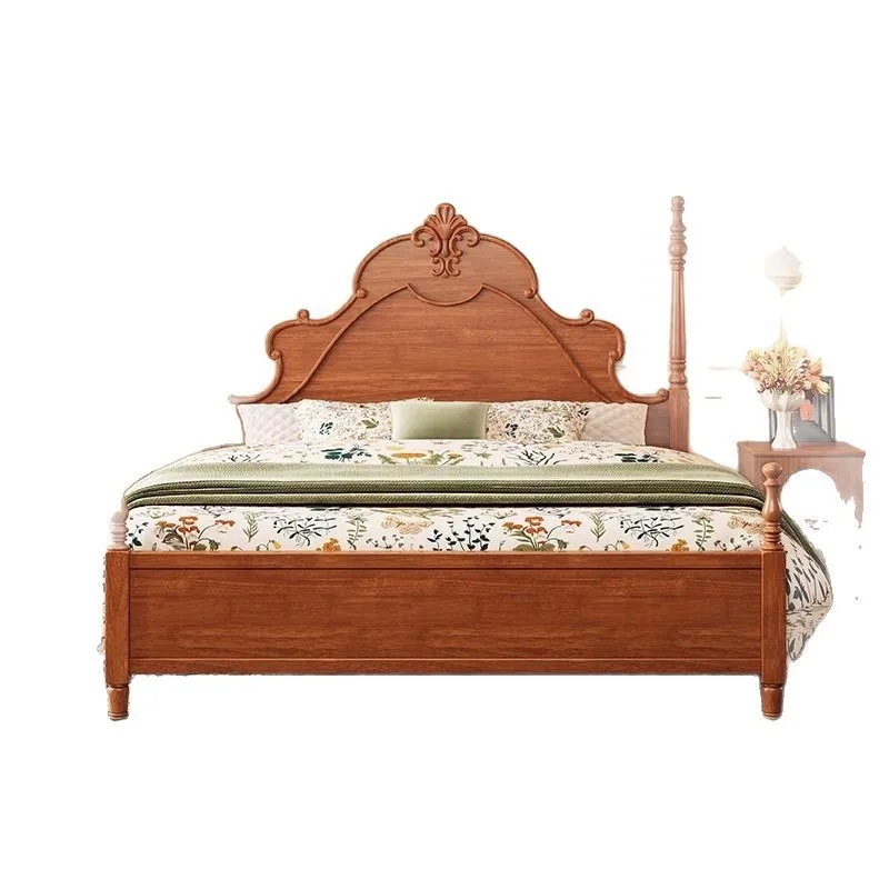 

French retro black solid wood bed Eiffel antique double bed master bedroom