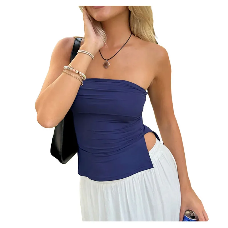 Women's Summer Tube Tops Tank Tops Street Style Bandeau Cropped Tops Fashionable Backless Slim Fit Vest Inner Wear Short Length