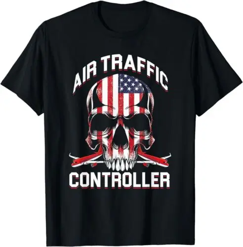 NEW Air Traffic Controller USA America Skull Airport Pilot Gift T-Shirt S-5XL