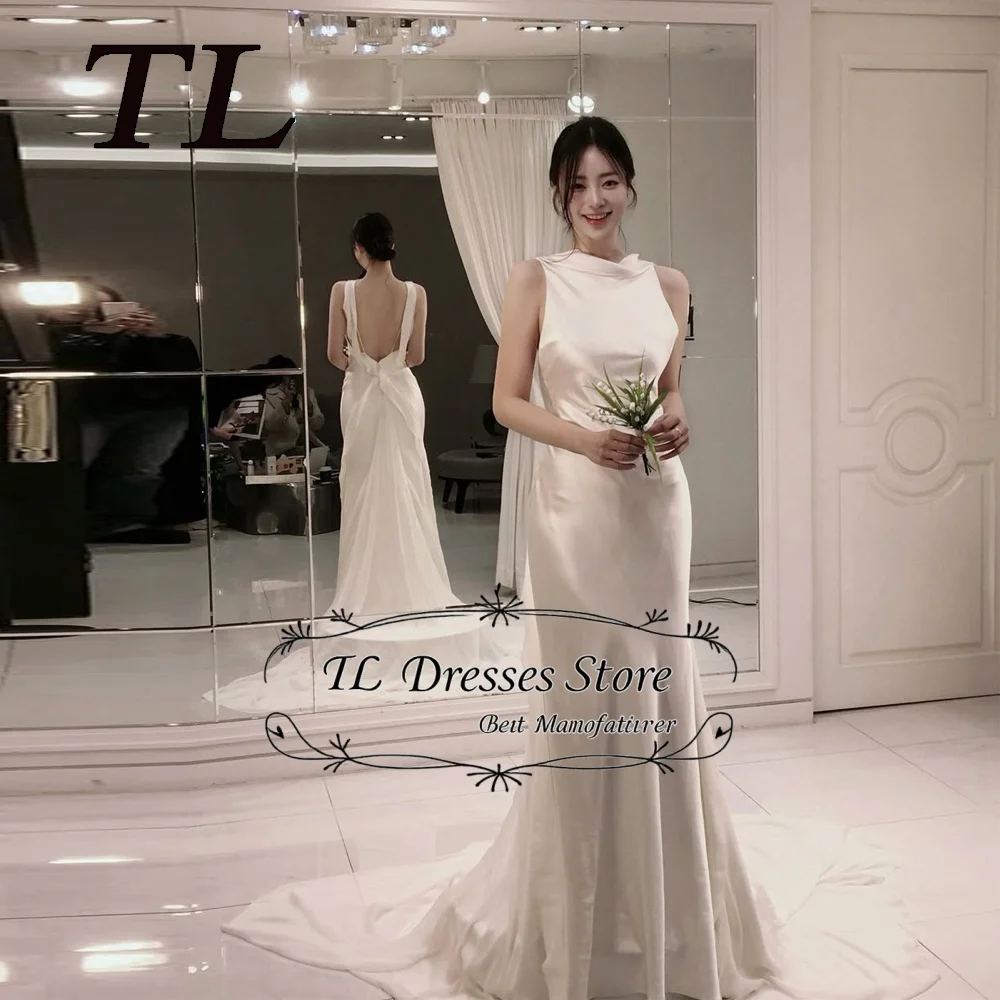 TL 2026 Simple Mermaid Korea Wedding Dresses Photo Shoot Satin O-Neck Long Elegant Bridal Gowns 웨딩드레스 Customized