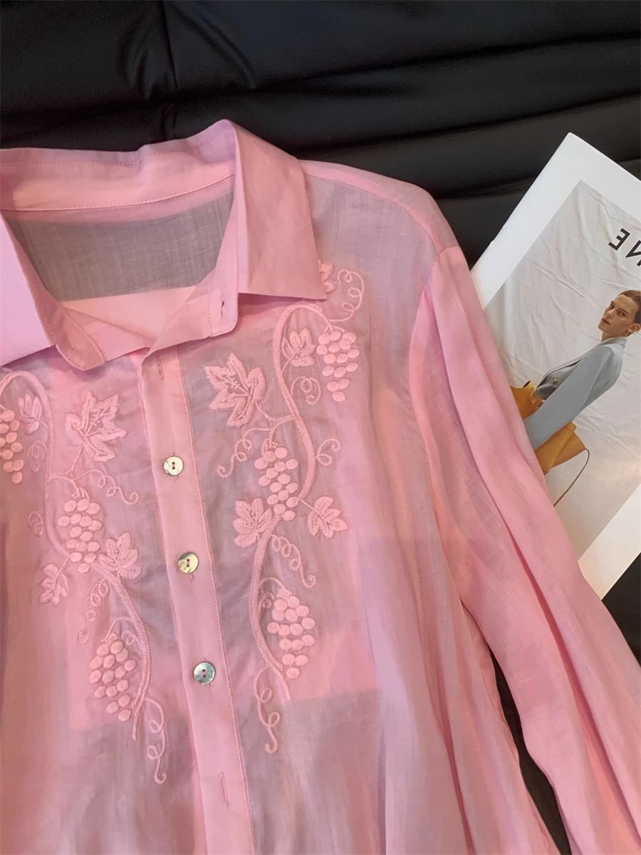 Csa de Manga Larga Deada de Moda Coreana con Bordado Floral en el Cuello para Hombre y Mujer, Estilo Casual y Hoado pa...