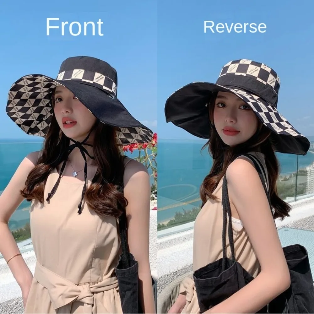 Foldable Women Sun Hat UV Protection Korean style Double-sided Bucket Hat Sunshade Large Brim Summer UV Protection Cap Summer