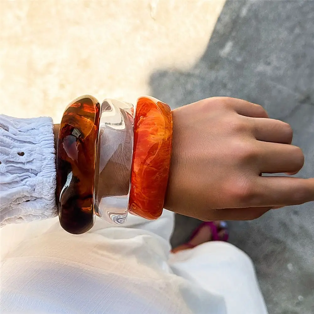 Fashion Brown Boho Bracelet Irregular Acrylic Chunky Bangles Geometric Charm Bracelet for Women Girl