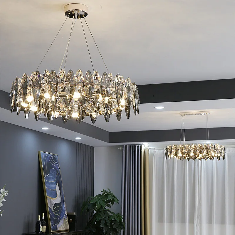 Modern Luxury K9 Crystal Chandelier with LED Golden Pendant Light for Living Room Lobby & Bedroom-Warm White Light