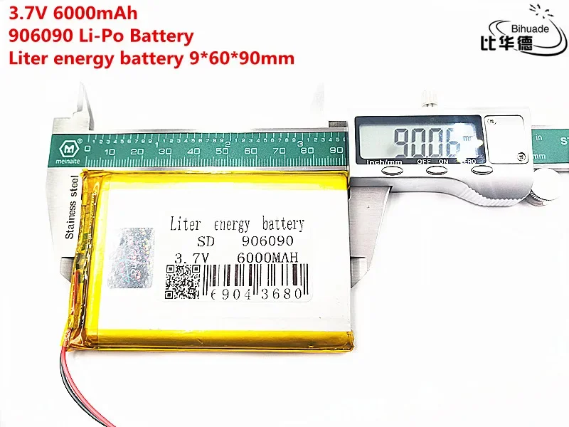 Batería de energía de litro Buena calidad 3.7V, 6000mAH 906090   Batería de polímero de iones de litio/Li-ion para tableta pc BANK, GPS, mp3, mp4