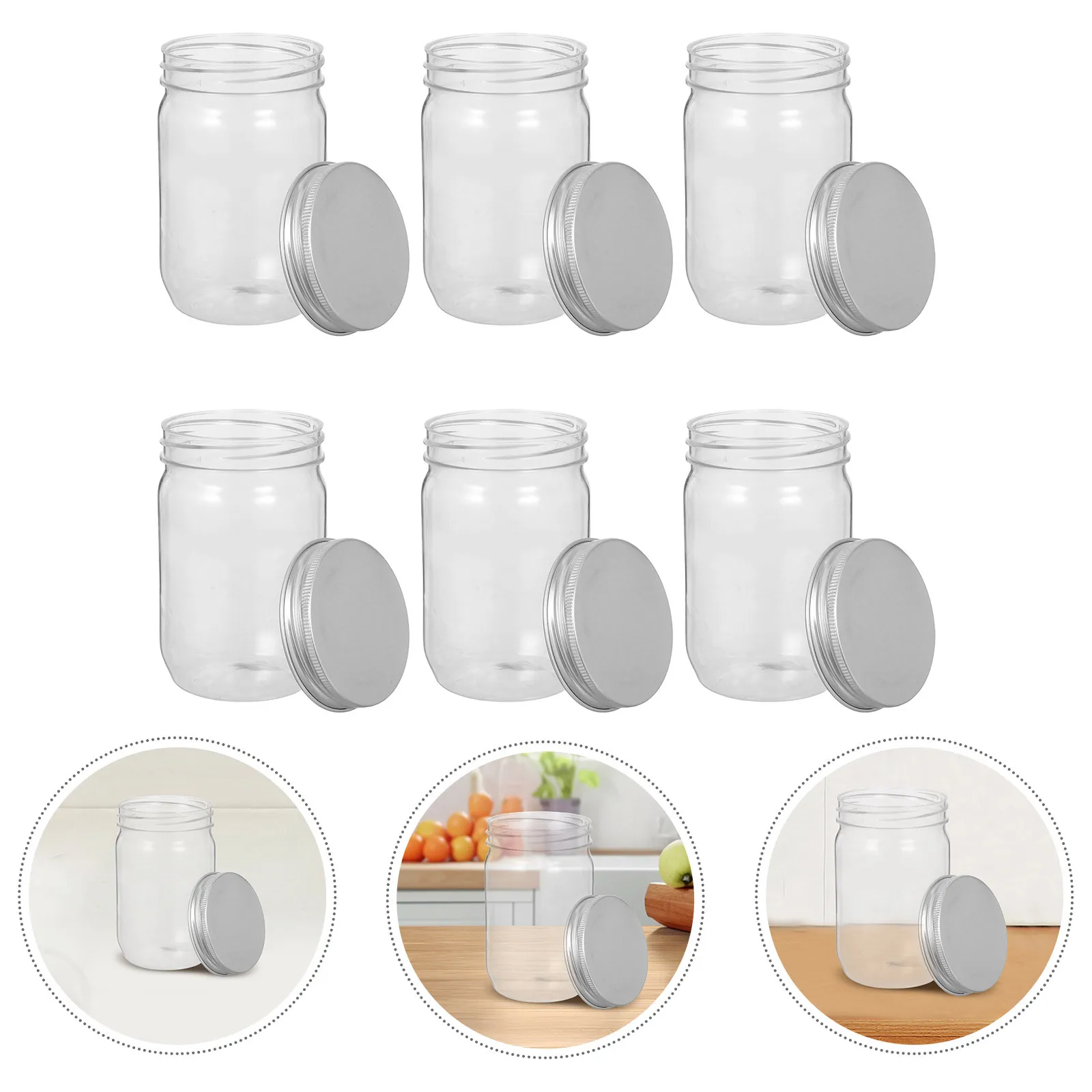 Frascos de plástico transparente, 6 peças, tampas herméticas, recipientes de armazenamento reutilizáveis para doces, lanches, artesanato, organização de despensa