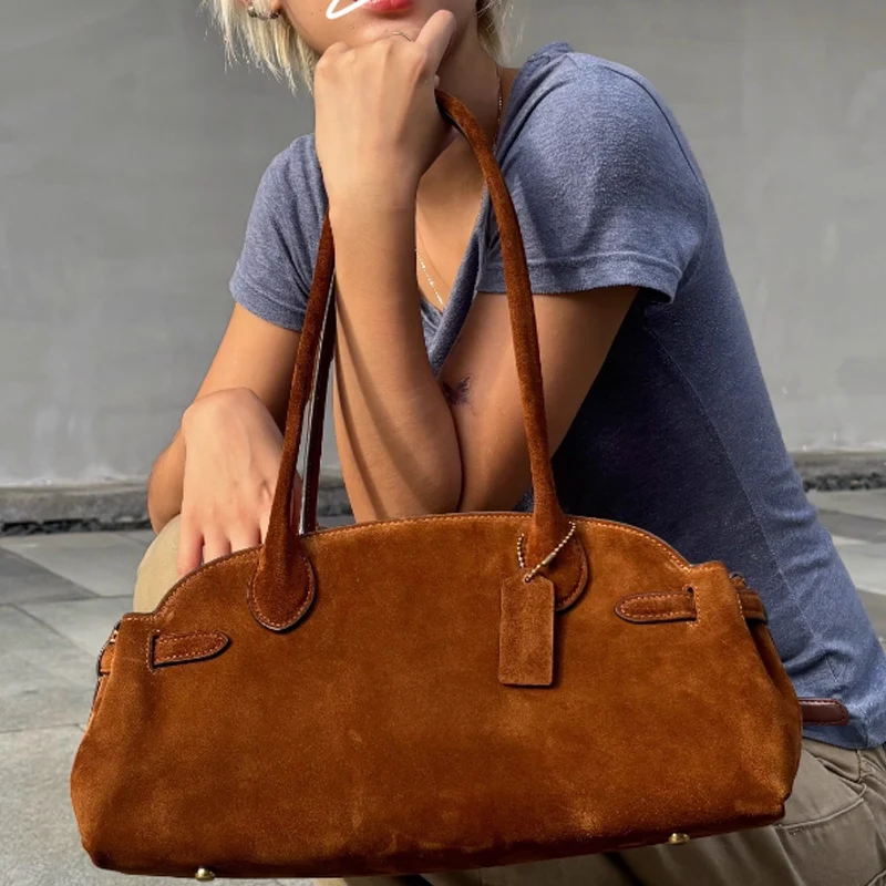 

Осень/зима 2022, новая матовая высококачественная замшевая сумка на одно плечо в стиле ретро, сумка Boston, сумка для подмышек