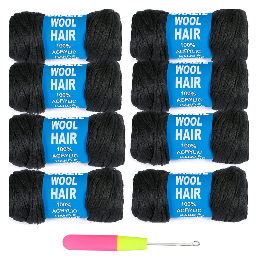 

5 Roll Black Brazilian Wool Hair Acrylic Yarn For African Synthetic Braiding Hair Extension for Women Black