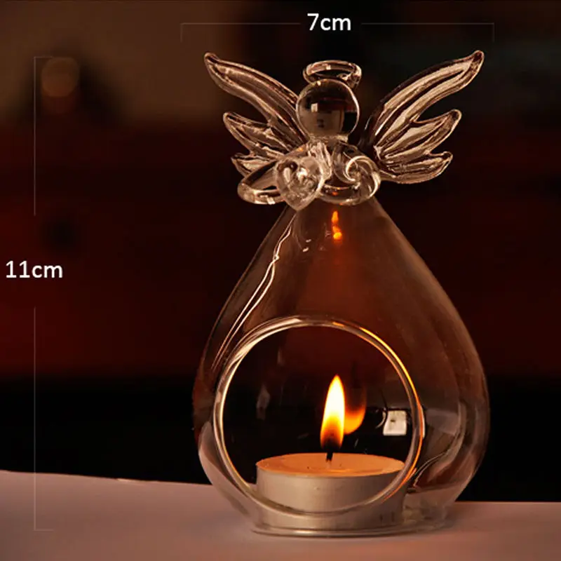 Hot Sale Fashion Creative Angel Glass Crystal Hanging Tea Light Candle Holder Home Room Party Decor Candlestick Storage Holders