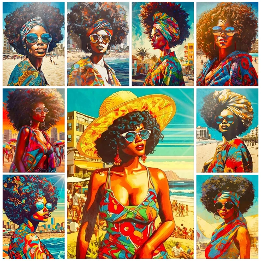 African Women 5d Diy Diamond Painting Full Diamond Mosaic Cross Stitch Kits Embroidery Fashionable And Sexy Portrait Art Decor