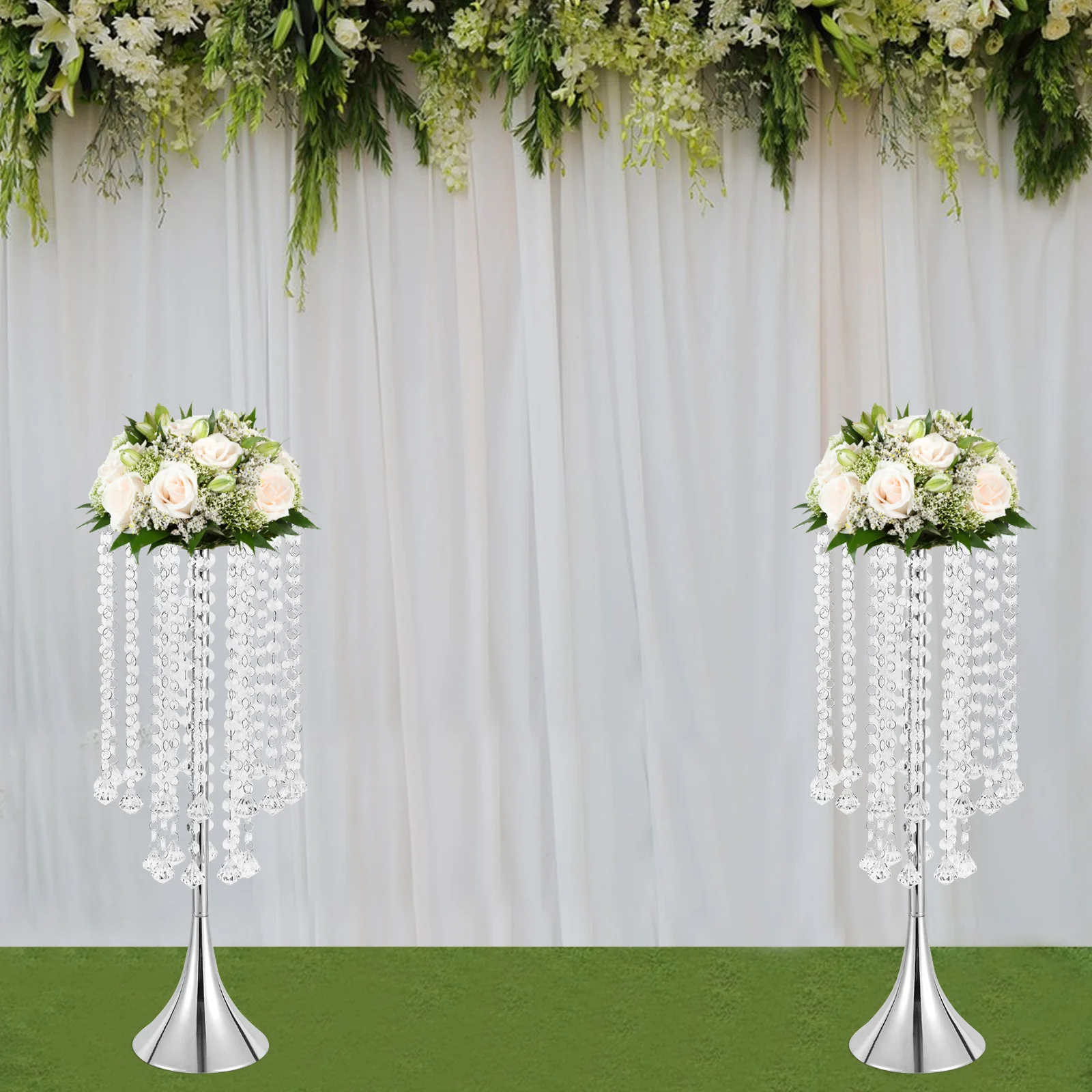 2Pcs Luxurious Acrylic Crystal Flower Stand Wedding Centerpieces on Floor Tall Metal Flower Arrangement Stand for Wedding Party