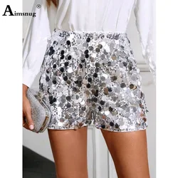 Aimsnug 2025 Sexy Fashion Sequins Shorts Women High Cut Shorts Silver Gold Soft Dance Hip Hop Shorts Elastic Waist Short Pants