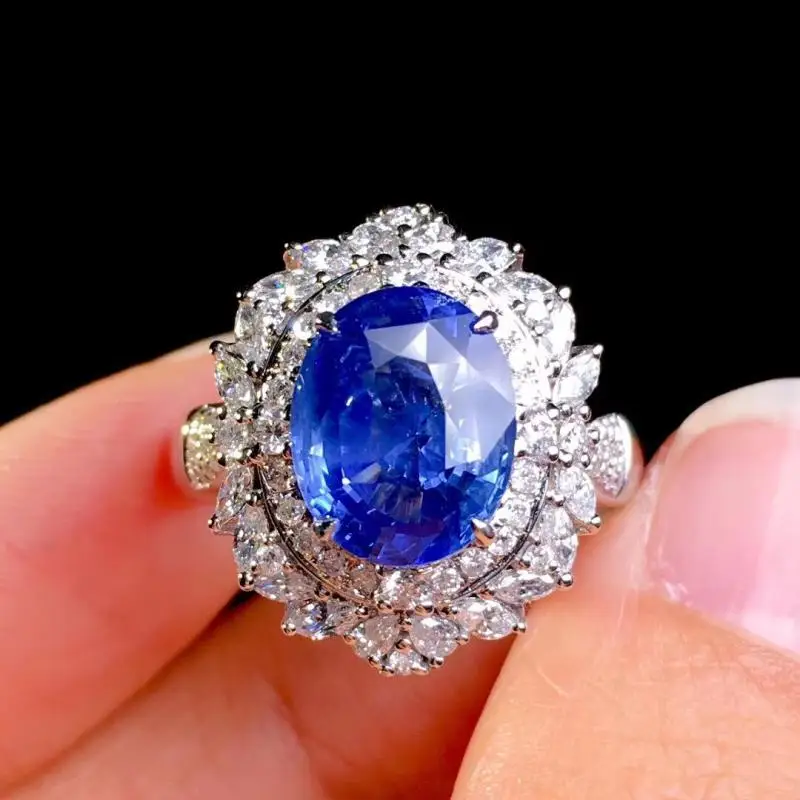 International Superstar Style - Fashionable Women's Jewelry Set - Sri Lankan Carnation Blue Sapphire Ring and Necklace