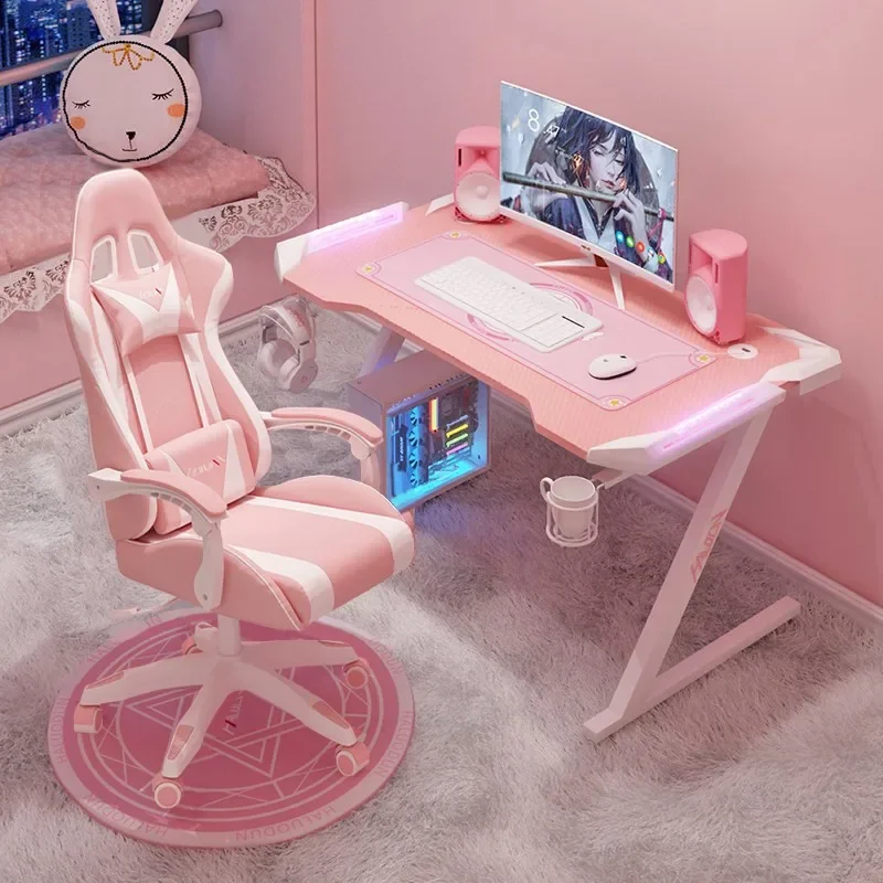 New Pink gaming table with RGB light fashion female anchor computer desk