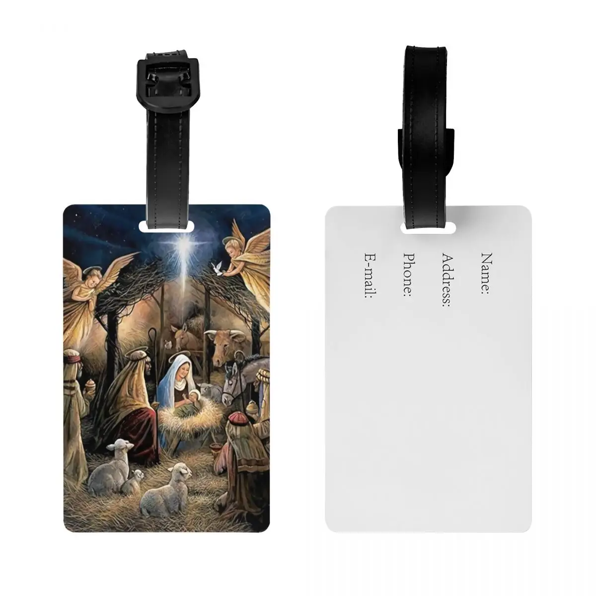 Custom Christmas Religious Holy Nativity Luggage Tag With Name Card Privacy Cover ID Label for Travel Bag Suitcase