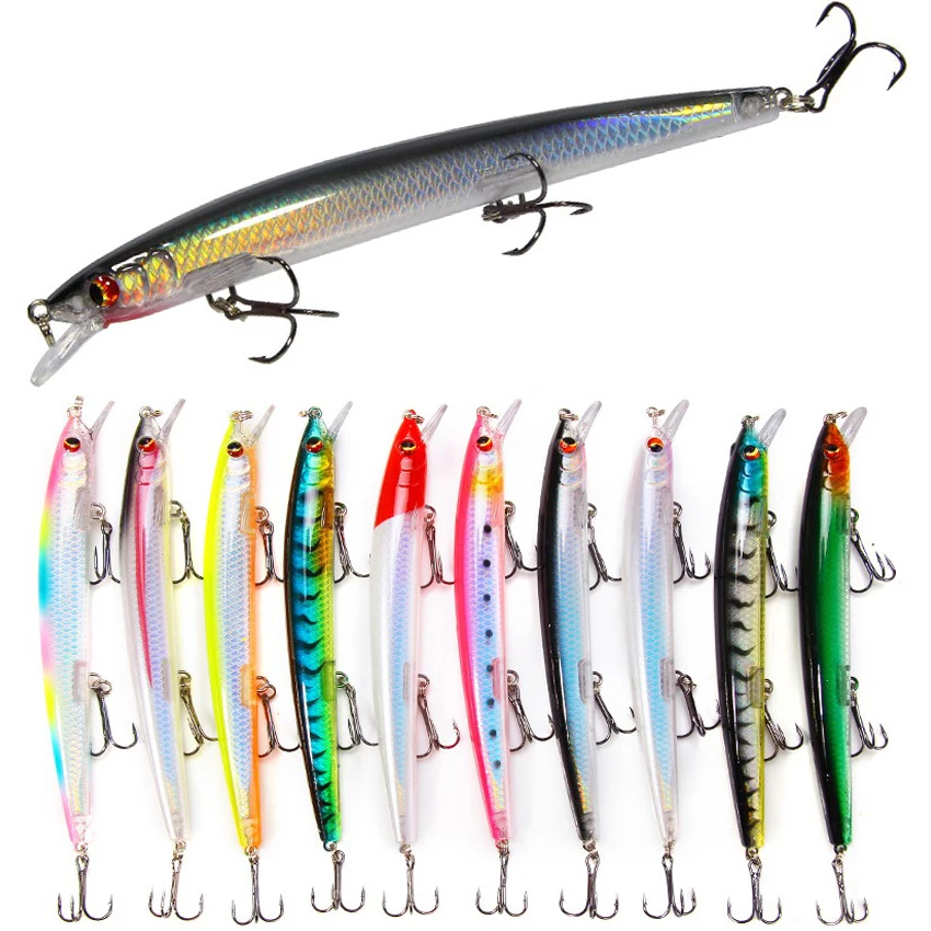 10 sztuk/partia Długa Przynęta Woblery Minnow 13cm 15g Pływająca Twarda Przynęta Wobler Crankbait Oczy 3D Sztuczna Przynęta Pstrąg Szczupak Karp Wędkarstwo