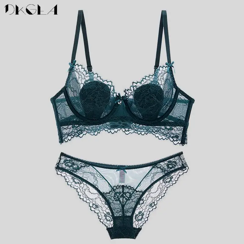 New Brand Bras Black Underwear Set Ultrathin Brassiere Embroidery Transparent Sexy Lace Lingerie Women Bra Set Plus Size C D Cup