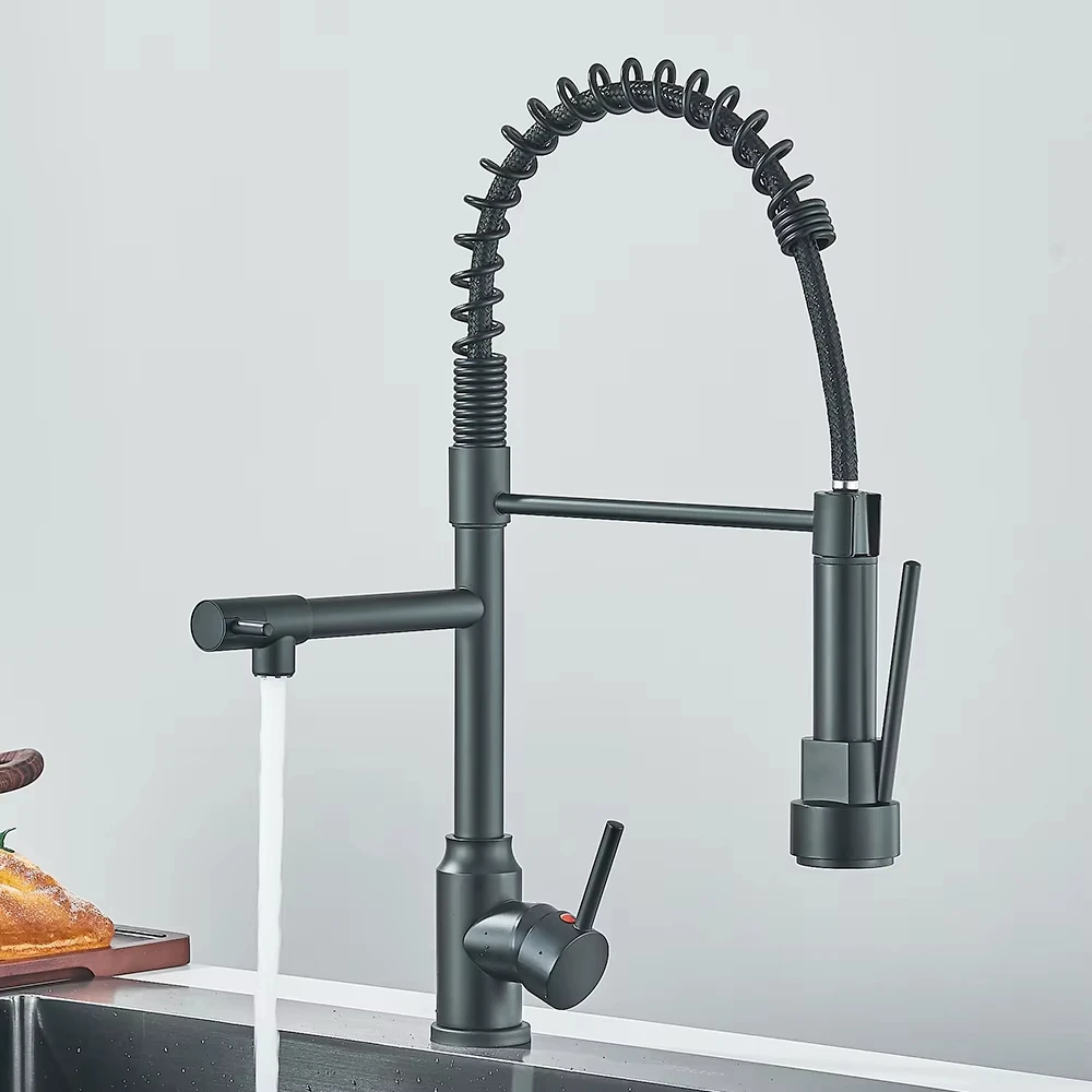 Pull Down Spring Kitchen Faucet Single Lever Hot Cold Mixer Water For Kitchen Sink Dual Spout Nozzle Faucets
