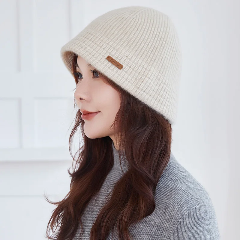 MVLYFLRT Women's A-Class 100% Pure Cashmere Knitted Basin Hat Fashionable Solid Color Warm Soft Winter Thick Fisherman Style