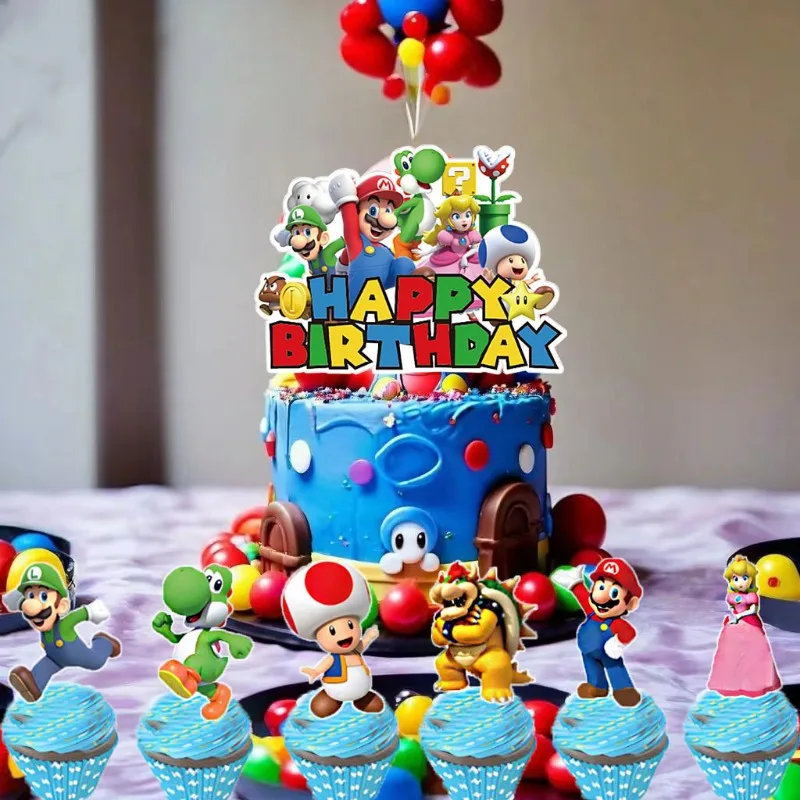 Adorno para tarta de Anime Super Mario Bros, adornos para magdalenas para fiesta de cumpleaños para niños, suministros de decoración para pasteles, accesorios de regalo