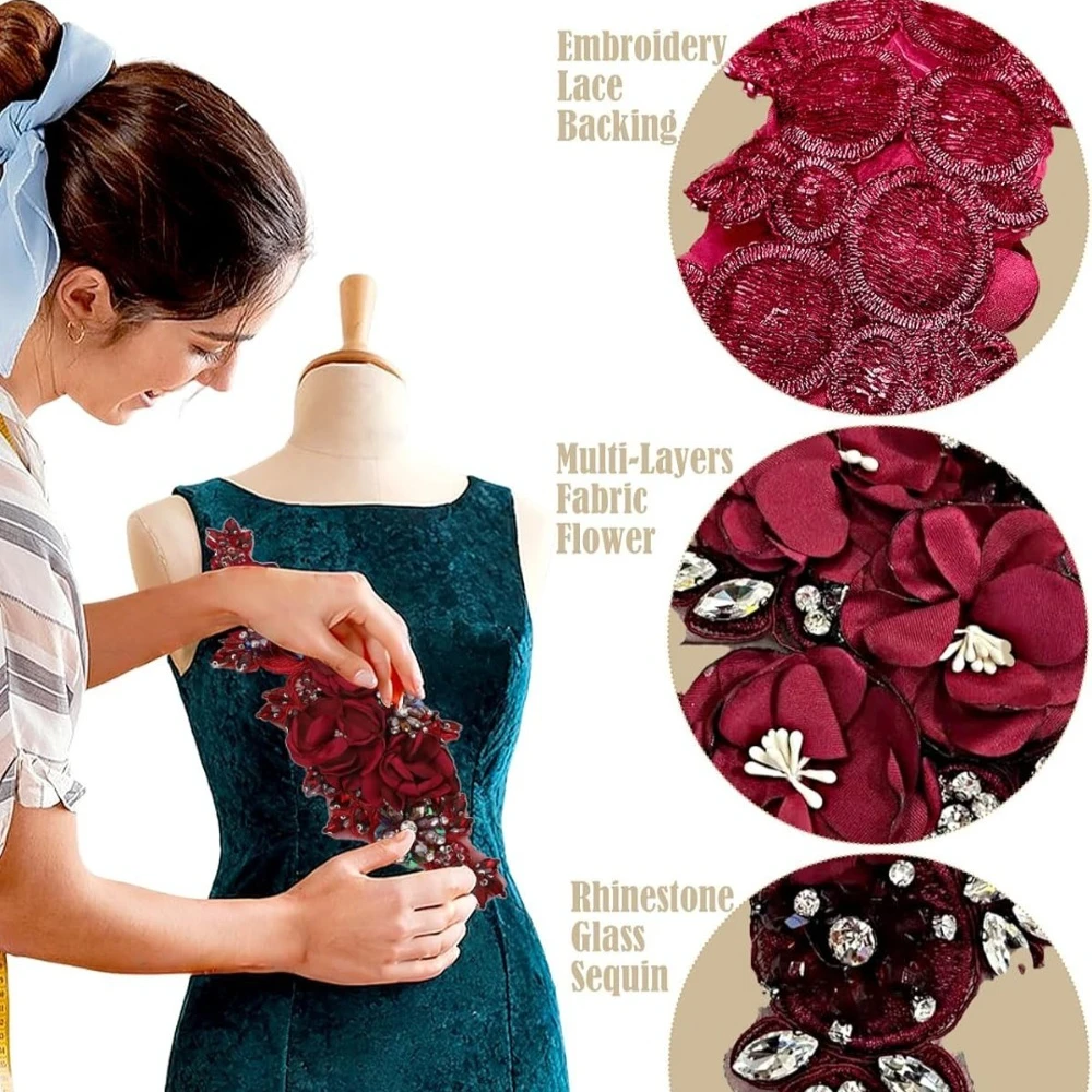 1 Piece of Clothing Handmade Decal Wedding Dress 3D Floral Cloth Hat Headband Sewing Decoration Bead Embroidery Lace Decal