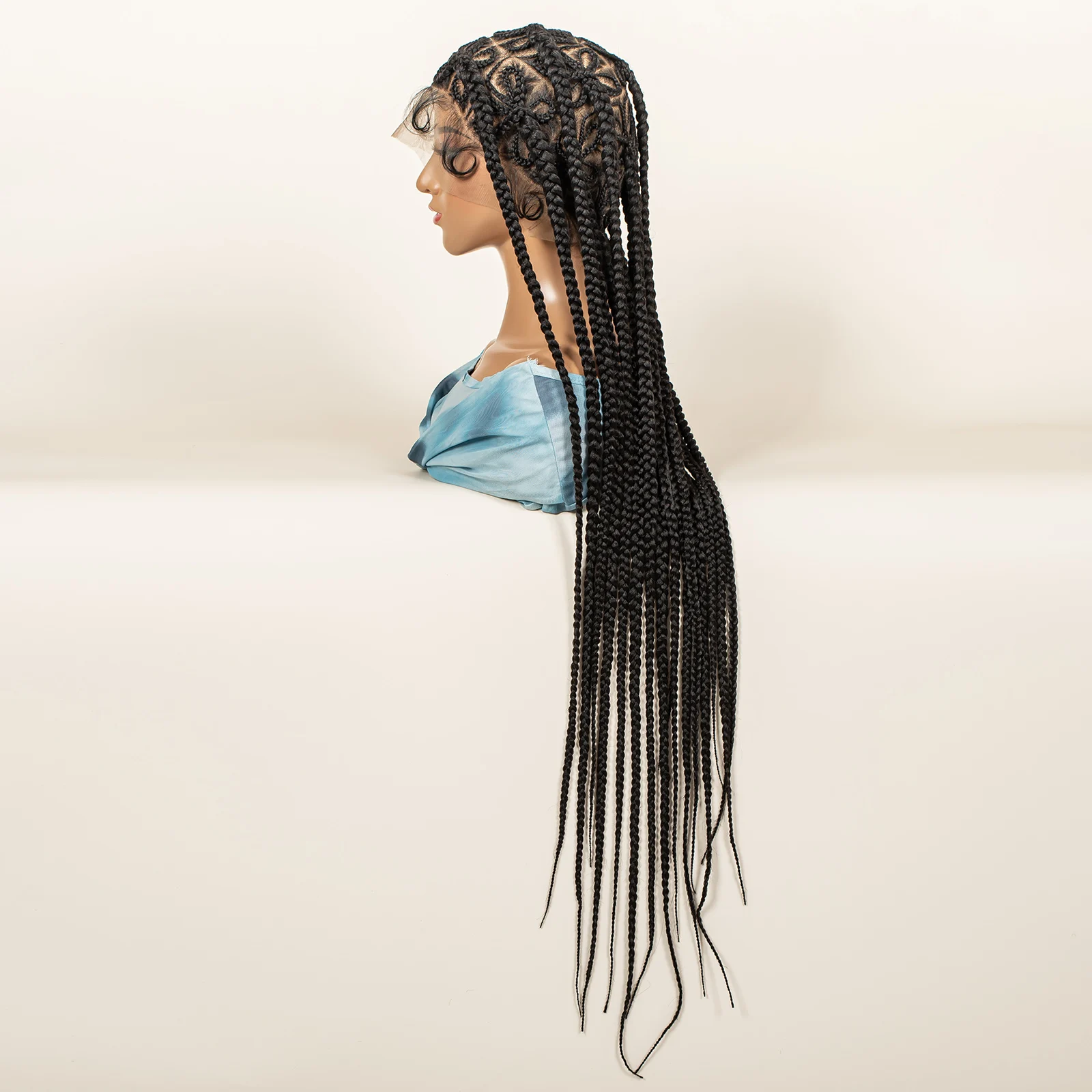 Perucas Trançadas Sintéticas com Tranças de Limão Protetoras de 36 Polegadas, Peruca Trançada de Renda Completa para Mulheres Negras